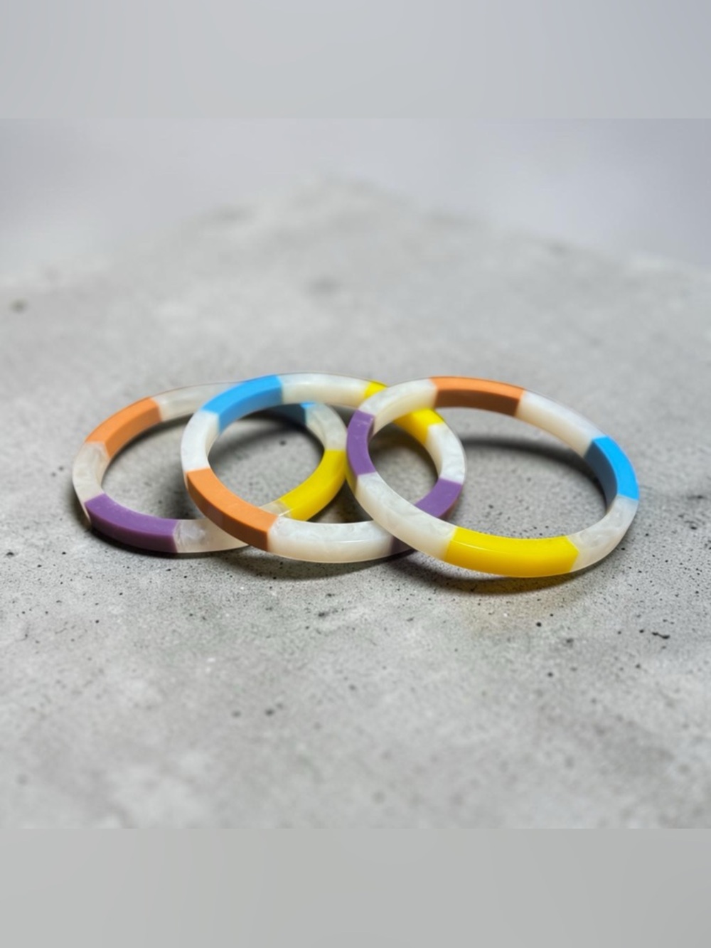 Colorblock Resin Bracelet Set - Yellow, Blue, Orange & Purple Accents